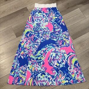 Lilly Pulitzer Nola Coastal Retreat Pink & Blue Maxi Skirt Size XS